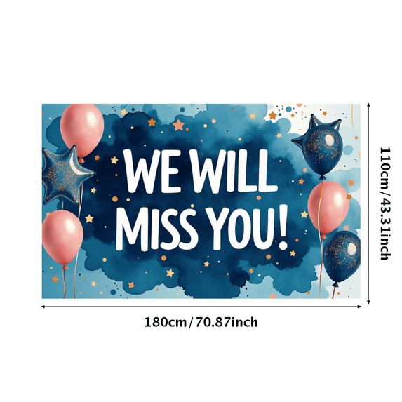 Blue Watercolor Background Banner with Balloons Star Elements We Will Miss You Decoration Party Supplies Farewell Party Photography Props Decor Backdrop