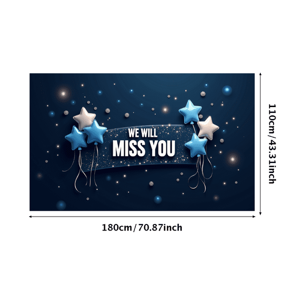 Blue Watercolor Background Banner with Balloons Stars and the Text We Will Miss You Farewell Party Decorations Photography Props Party Supplies Decor Backdrop