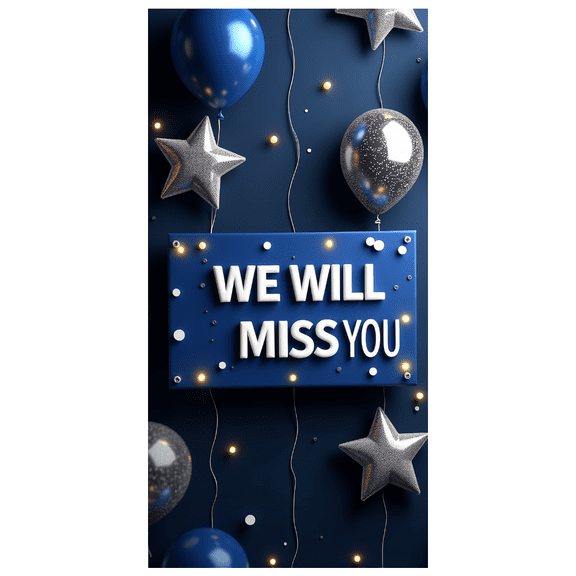 Blue Watercolor Background Banner with Balloons Stars and the Text We Will Miss You Farewell Party Decorations Photography Props Party Supplies Decor Backdrop