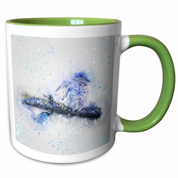 3drose, Blue Watercolor Bird Painting, 11oz Two-tone Green Mug