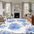 thumbnail image 1 of Blue Watercolor Floral Area Rugs 8'x10', Washable Small Throw Rugs for Living Room Patio, Spring Flower Abstract Art Indoor Outdoor Rug Non-Slip Low Pile Carpet Runner Reversible Floor Mats, 1 of 8