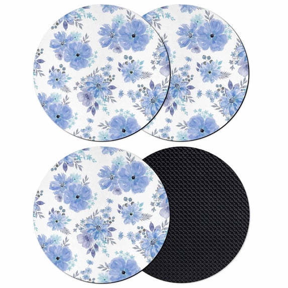 Blue Watercolor Floral Coasters Set of 4, Absorbent Coasters for Drinks, Spring Flower Abstract Art Coaster for Desk Coffee Table Protection, Home Decor House Warming Gifts 4"