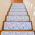 thumbnail image 1 of Blue Watercolor Floral Non-Slip Stair Treads for Wooden Steps, 4 Pack 8x30 Inches Carpet Stair Mats with Adhesive Backing, Noise-Reducing Step Covers for Indoor Stairs, Easy to Install & Residue-Free, 1 of 8