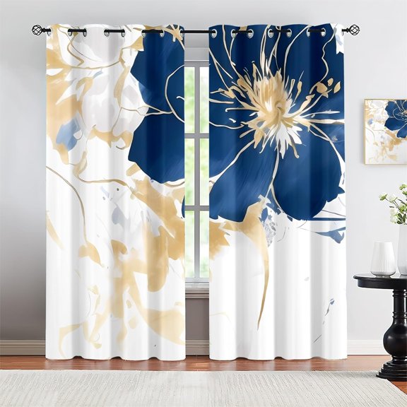 Blue Watercolor Flowers Printed Darkening Dreapes, Retro Art Light Luxury Curtains Home Decor, Decorative Window Treatments For Living Room Apartment Kids Bedroom 21"W x 45"L (Pack of 2)