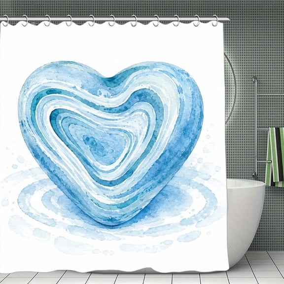 Blue Watercolor Heart Print Shower Curtain,Cloth Fabric Waterproof Polyester Bathroom Home Decor Set with Hooks 70.8×70.8Inch
