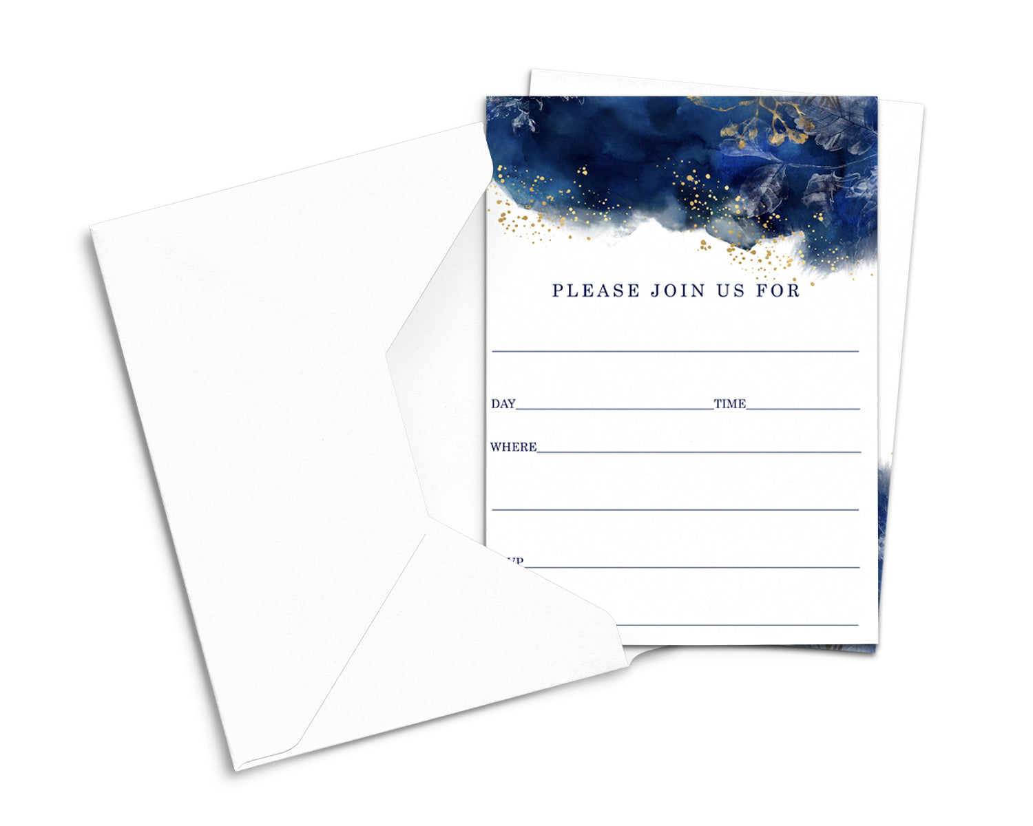 Blue Watercolor Invitations with Envelopes (25 Pack) Blank Invites Cards  All Occasions 5x7 - Paper Clever Party 