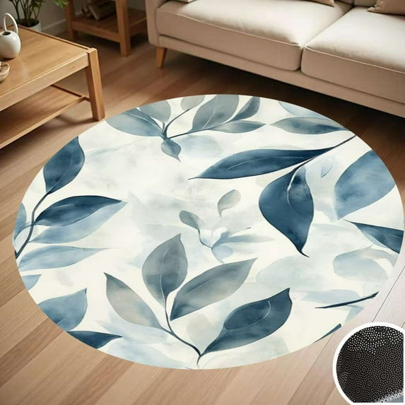 Blue Watercolor Leaf Pattern Round Carpet Living Room Bedroom Home Decoration Coffee Table Mat Lounge Rug Chair Mats