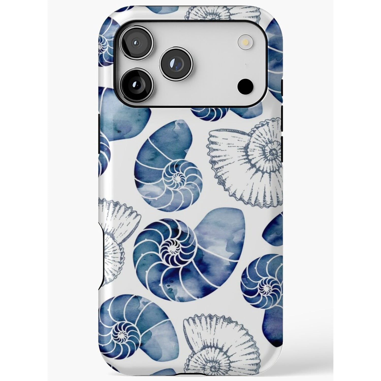 Natulilus Shell Blue Watercolor Nautilus Shell Tough Case for Apple iPhone, Dual-Layer ...