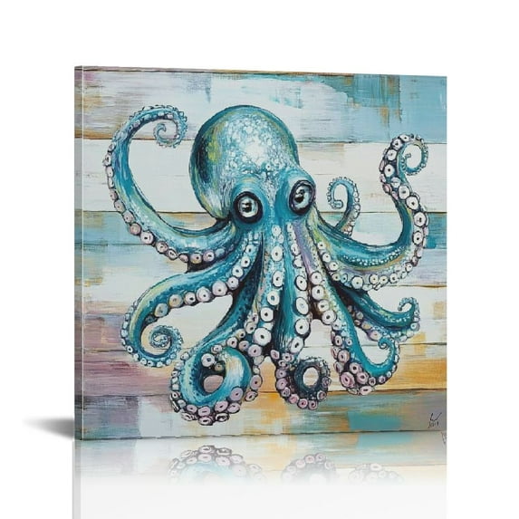 Blue Watercolor Octopus Canvas Art - Modern Wall Decor for Home, 12 x