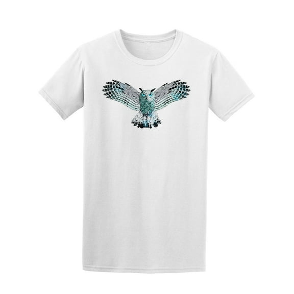 Blue Watercolor Owl Graphic T-Shirt Men -Image by Shutterstock, Male XX-Large