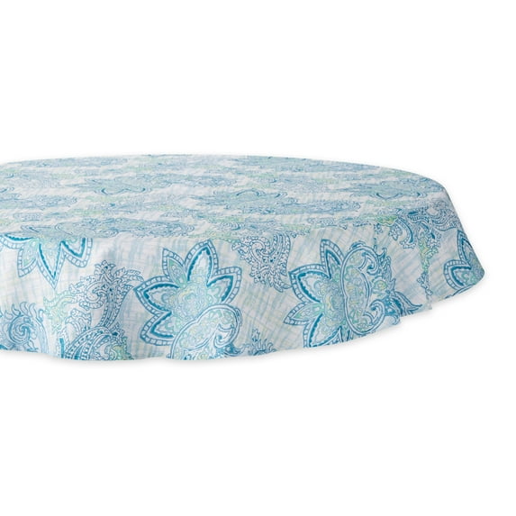 Blue Watercolor Paisley Print Outdoor Tablecloth 60 Round