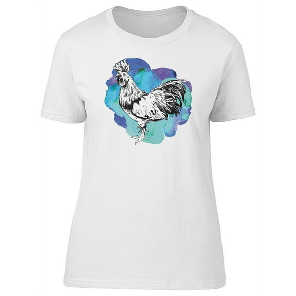 Blue Watercolor Rooster Sketch T-Shirt Women -Image by Shutterstock, Female XX-Large