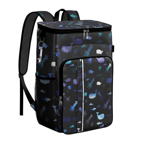 Blue Watercolor Shark Cooler Backpack - Vintage Nautical Insulated Soft Cooler Bag, 20L Long-Lasting Insulation for Camping, Beach & Road Trips with Padded Straps