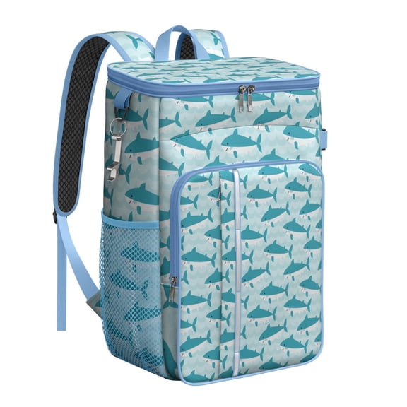 Blue Watercolor Shark Cooler Backpack - Vintage Nautical Insulated Soft Cooler Bag, 20L Long-Lasting Insulation for Camping, Beach & Road Trips with Padded Straps