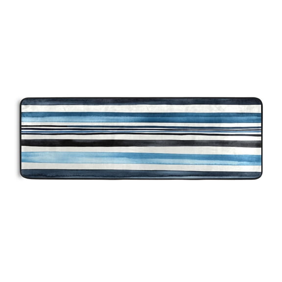 Blue Watercolor Stripes 72x24" Runner Rug, Non-Slip Memory Foam Cushion, Anti-Crease for Hallways and Bedrooms