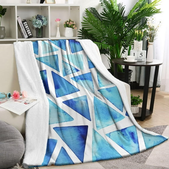 Blue Watercolor Triangle Pattern Blanket,Comfortable Soft Lamb Wool Throw Blanket,All Season,Warm Lightweight Blankets for Sofa Bed Couch Living Room Chair,60"x80"