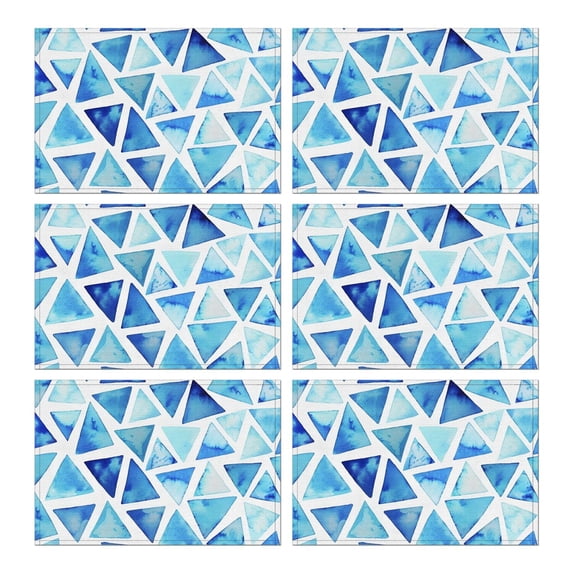 Blue Watercolor Triangle Pattern Summer Placemats Table Placemats Set Of 6-Linen Kitchen Washable Placemats Table Mats 11.8"x17.7" Non-Slip Heat Resistant