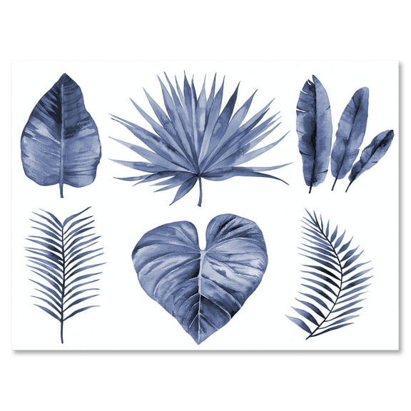 Blue Watercolor Tropical Leaves IV 32 in x 16 in Painting Canvas Art Print, by Designart
