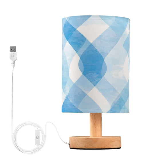 Blue Watercolor Wavy Small Lamp Printed Gifts Table Lamp USB Bedside Desk Nightstand Lamp Wood Base for Bedroom Living Room Office Desk College Dorm