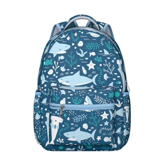 Blue Watercolor Whale and Dolphin Backpack Durable Waterproof School Bag with Abstract Ocean Sea Life Pattern, Adjustable Straps, Breathable Padding for School and Outdoors