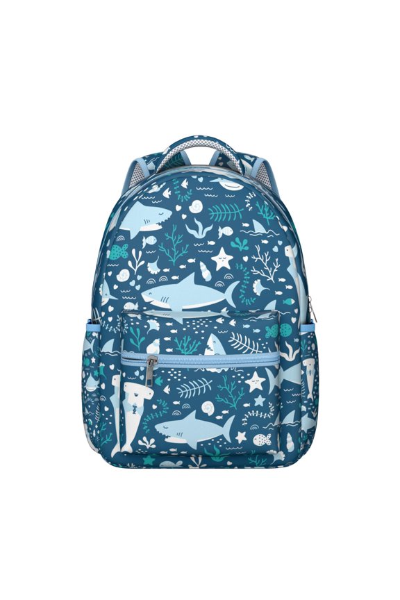 Blue Watercolor Whale and Dolphin Backpack Durable Waterproof School Bag with Abstract Ocean Sea Life Pattern, Adjustable Straps, Breathable Padding for School and Outdoors