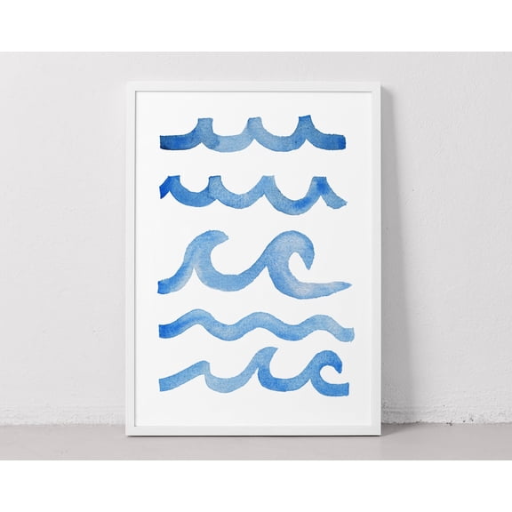 Blue Watercolour Waves Wall Art, Coastal Wall Art, Navy Blue Wall Art, Abstract Navy Blue Surf Art Home Decor #3756, Unframed Poster Size 8x12