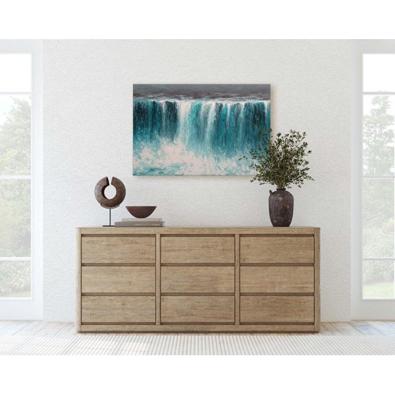 Blue Waterfall Coastal Nature Modern Accent Wall Decor Unframed Paper Print