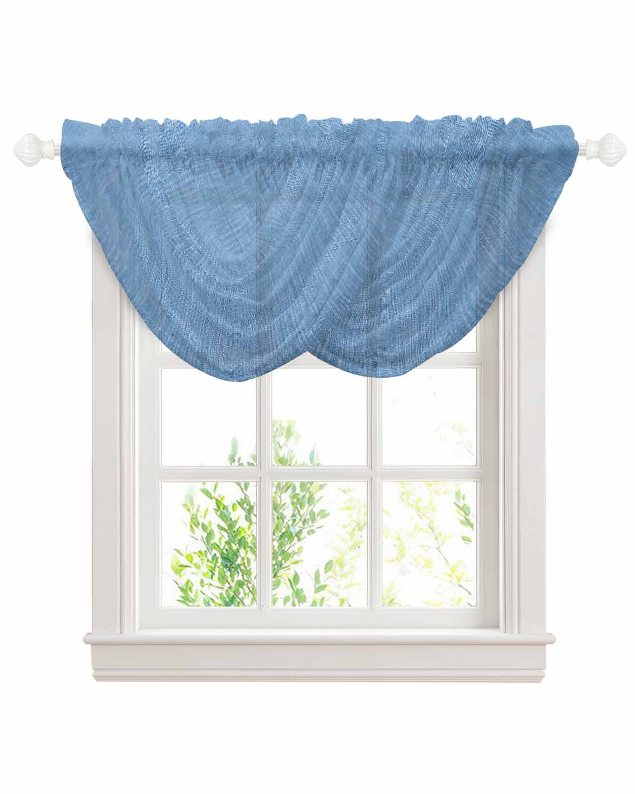 Blue Waterfall Valances for Windows, Farmhouse Burlap Solid Blue Color Modern Linen Texture Sheer Valance Curtains, Rod Pocket Elegant Swag Valances for Living Room Bedroom, 47.2"x38.5", 2 Panel