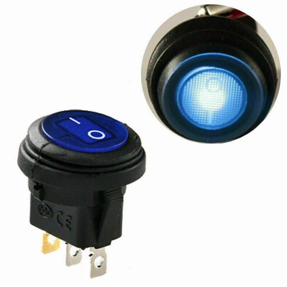 Blue Waterproof on/off Round Rocker Switch SPST LED Illuminated 12V DC 10A IP65