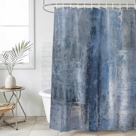 Blue Waterproof Shower Curtain, Stall 36"x72" Washable Polyester Fabric Shower Curtains for Bathroom, Retro Oil Painting Modern Abstract Art Aesthetics Decorative Bathtub Curtain Sets with Hooks