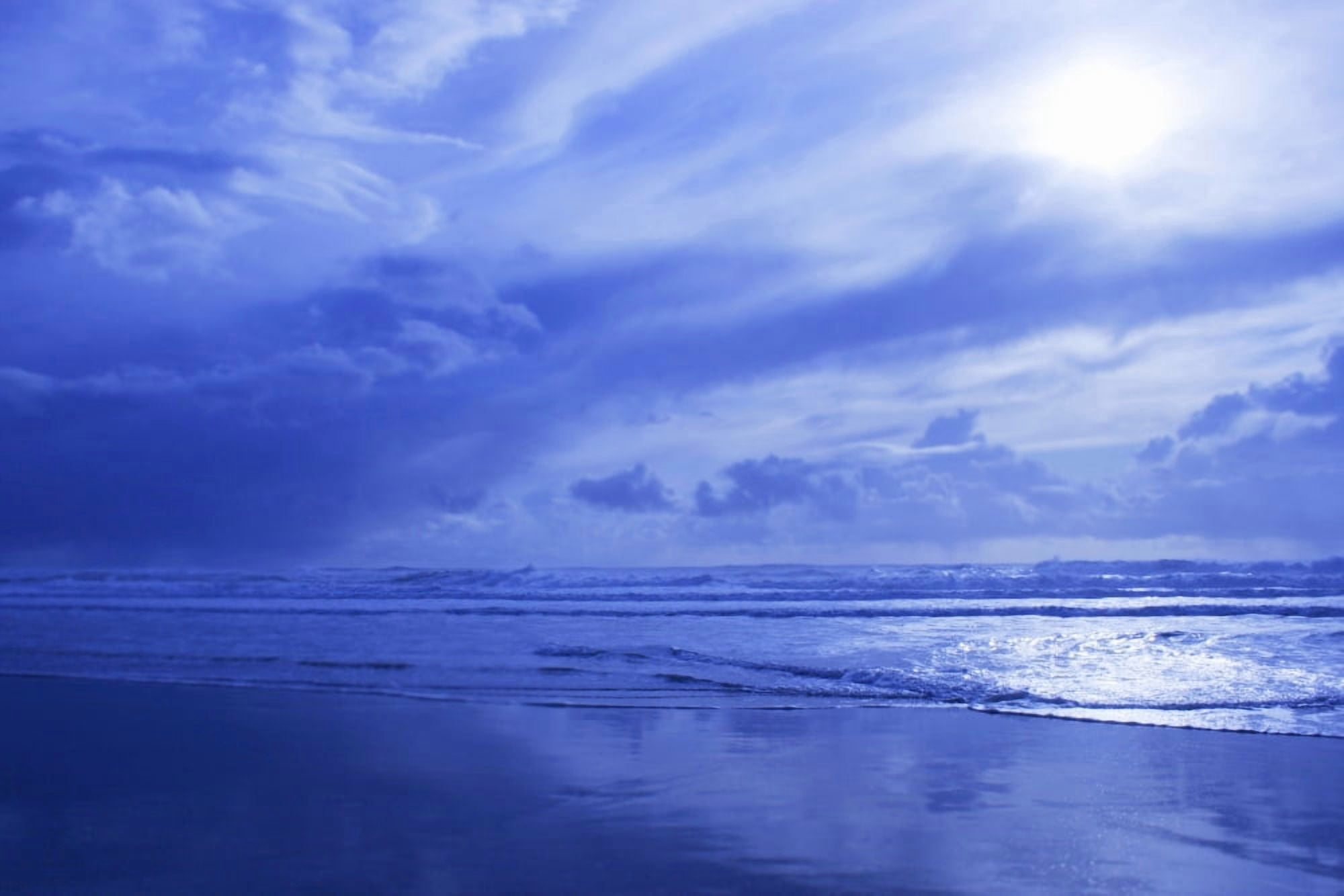 Blue Waterscape Canvas Art - Christine Mariner Design Pics (34 x 22)