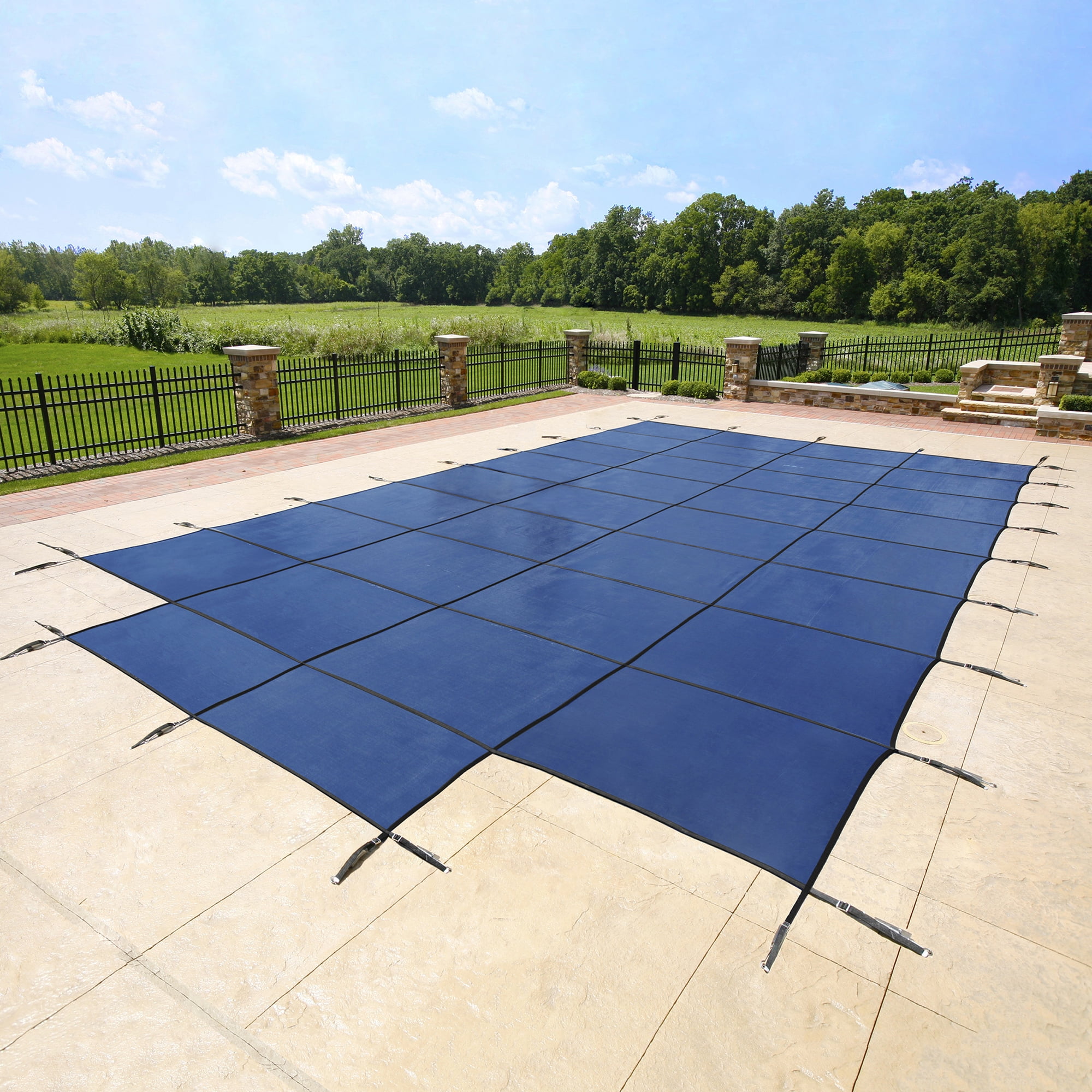 Blue Wave 18' x 36' Rectangular Mesh In-Ground Pool Safety Cover with 4' x 8' Center Step - Blue