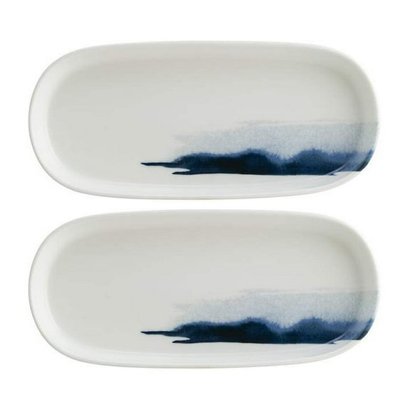 Blue Wave 8.5" x 4" x h:0.75" Oval Decorated Porcelain Platter (Set of 2)