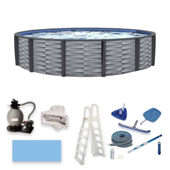 Blue Wave Affinity 30-ft Round 52-in Deep 7-in Top Rail Resin Swimming Pool Package