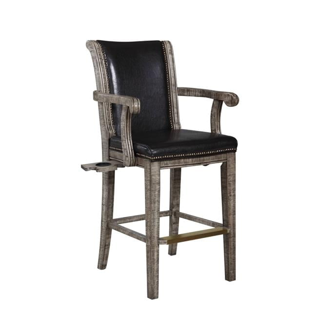 Gray Faux Leather and Wood Spectator Chair with Cue Rest