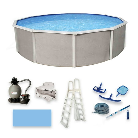 Blue Wave Belize 24-ft Round 52-in Deep 6-in Top Rail Metal Wall Swimming Pool Package