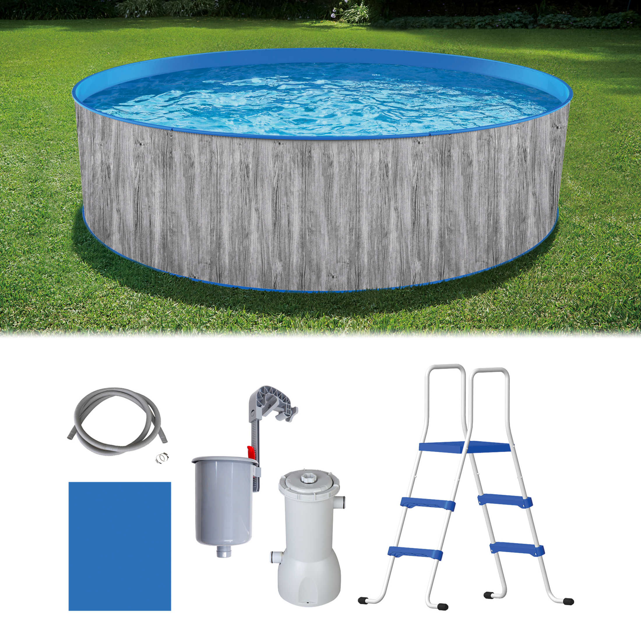 Blue Wave Capri 12-ft Round 36-in Deep Steel Wall Above Ground Swimming Pool Package - image 1 of 11