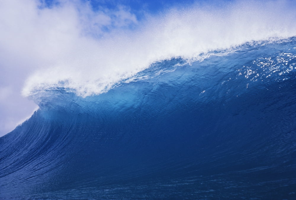 Blue Wave Curling Over Forming Barrel With White Waters Canvas Art - Vince Cavataio Design Pics (19 x 12)