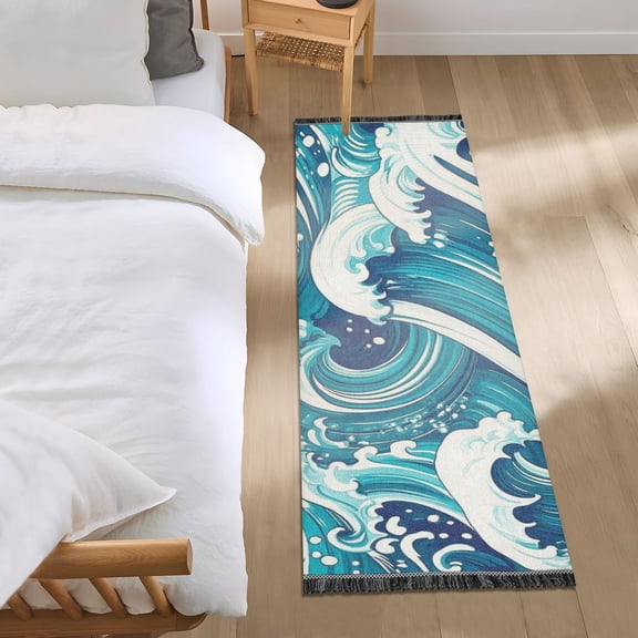 Blue Wave Design Bedroom Runner Rug 2'x 6' Non Slip Carpet Indoor Home Area Rug Living Room
