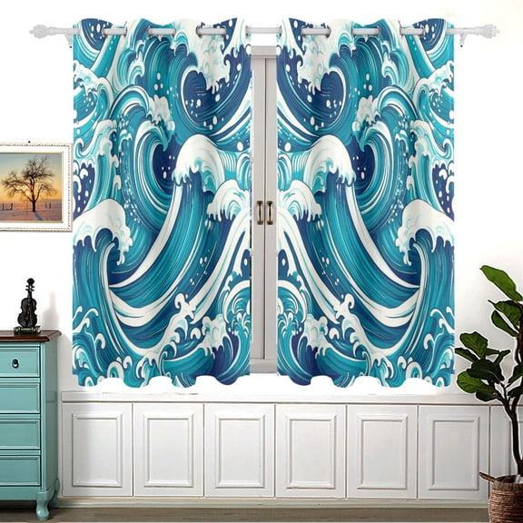 Blue Wave Design Blackout Curtains for Living Room Bedroom 55W x 54L Insulated Window Drapes 2 Panels