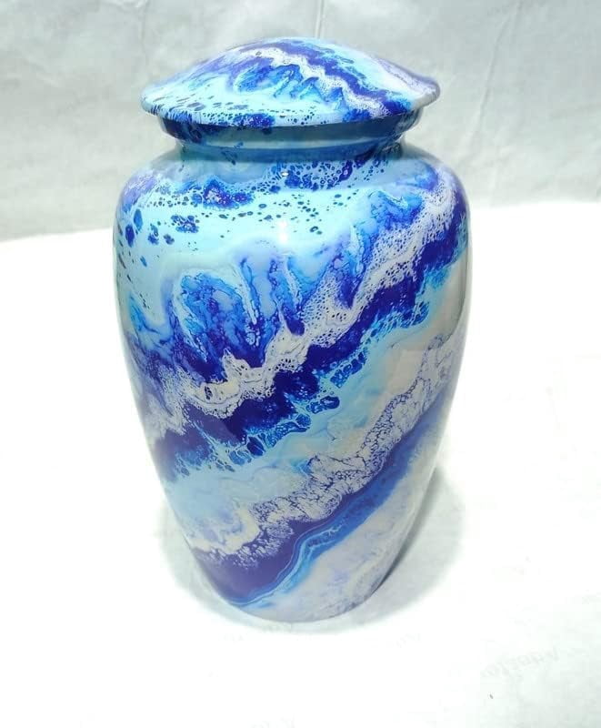 Blue Wave Design Cremation Urn – Memorial Urn for Adult Human and Dog Ashes