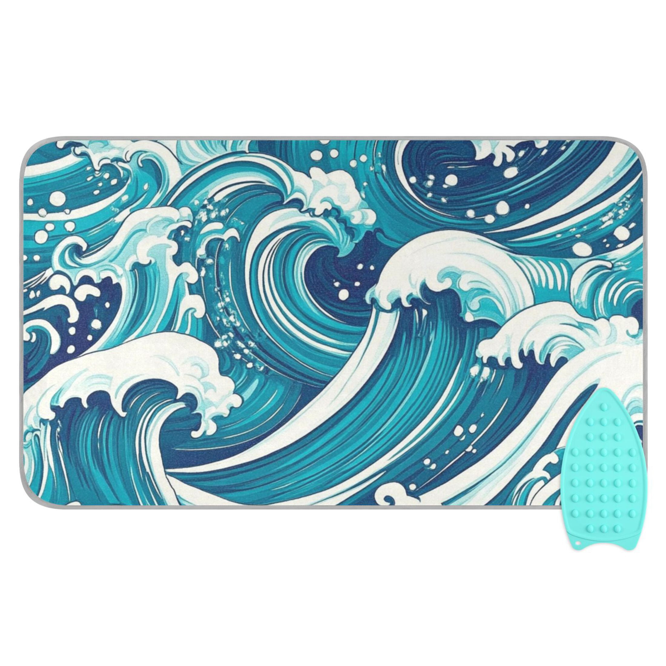 Blue Wave Design Ironing Mat Blanket for Table Top Travel Portable Ironing Board Pad 47.2x27.6 Inch