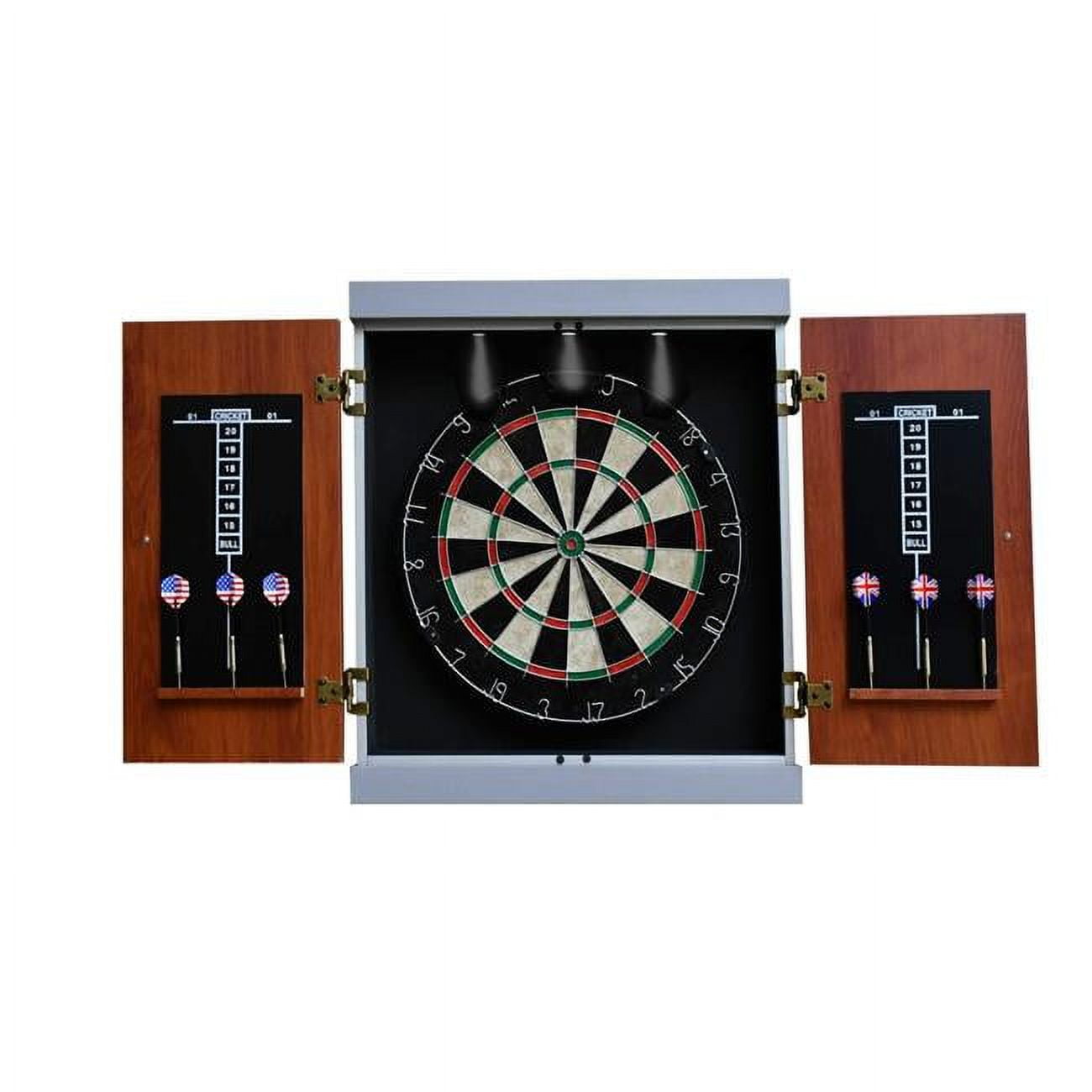 Blue Wave  Geneva Dartboard & Cabinet Set - Wood Grain, Black & Gray