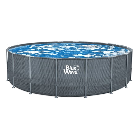 Blue Wave Gray Rattan 18-ft Round 52-in Deep Frame Above Ground Swimming Pool Package with Cover