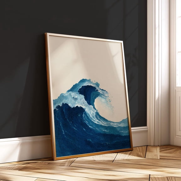 Blue Wave Japandi Minimalist Ocean Crest Zen Abstract Decor, Unframed Paper Poster 8x10in