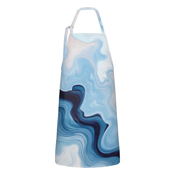 Blue Wave Marble Pattern Apron-Garden Aprons for Women with Pockets-Cotton Linen Waterproof Kitchen Cooking Gardening Aprons Adjustable for Kitchen,Cooking,BBQ and Salon 33x27 Inch