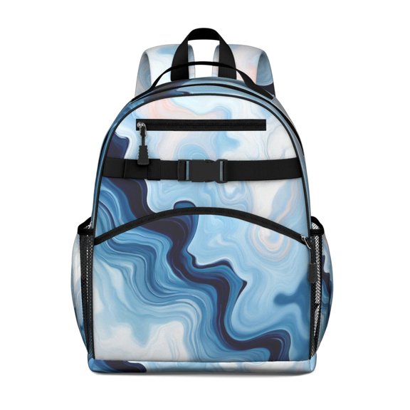 Blue Wave Marble Pattern Backpack for School,Cute School Bag,Schoolbag with Adjustable Shoulder Straps & Padded Back,15.25"x11.5"x5.25"