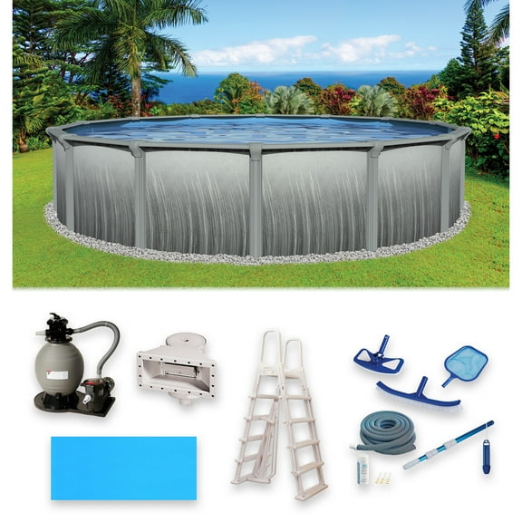 Blue Wave Martinique 24-ft Round 52-in Deep 7-in Top Rail Metal Wall Swimming Pool Package