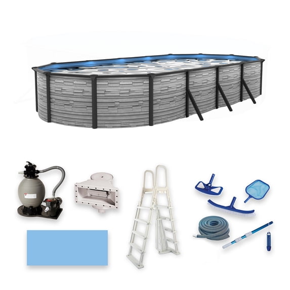 Blue Wave Montilla 12-ft x 24-ft Oval 52-in Deep Above Ground Swimming Pool 6in Top Rail Metal Wall Swimming Pool Package