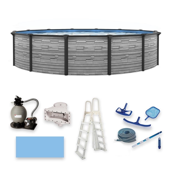 Blue Wave Montilla 15-ft Round 52-In Deep Above Ground Swimming Pool 6in Top Rail Metal Wall Swimming Pool Package